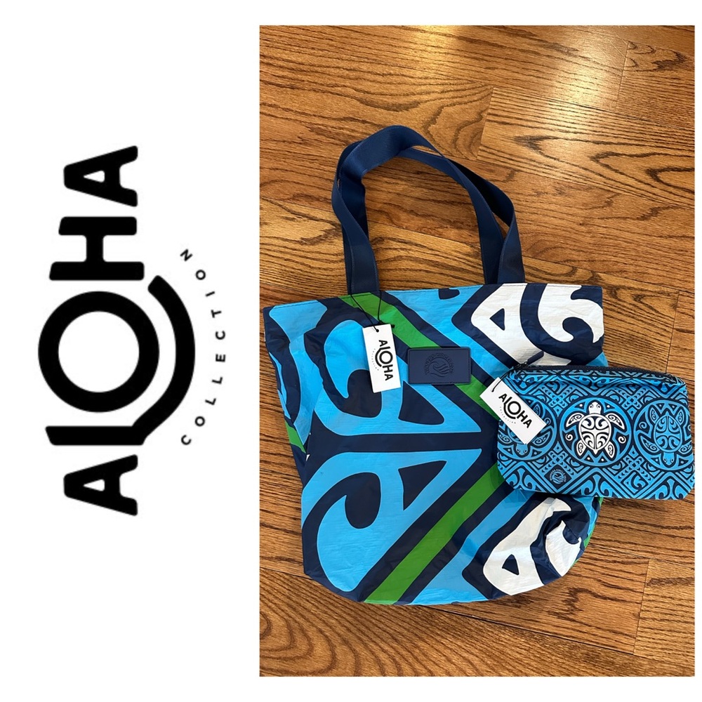 ALOHA Collection Exclusive Vibrant Blue & Green Day Tripper Tote + 🐢Travel Pouch
